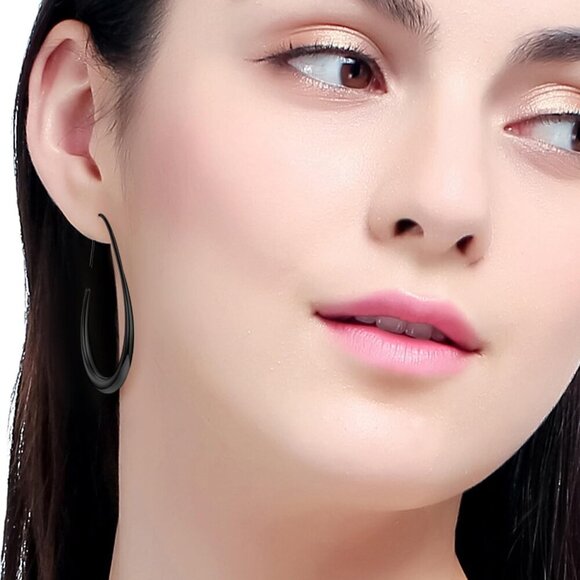 Black 50*30 Lightweight Teardrop Large Oval Pull Through Hoop Earrings for Women - Picture 3 of 5